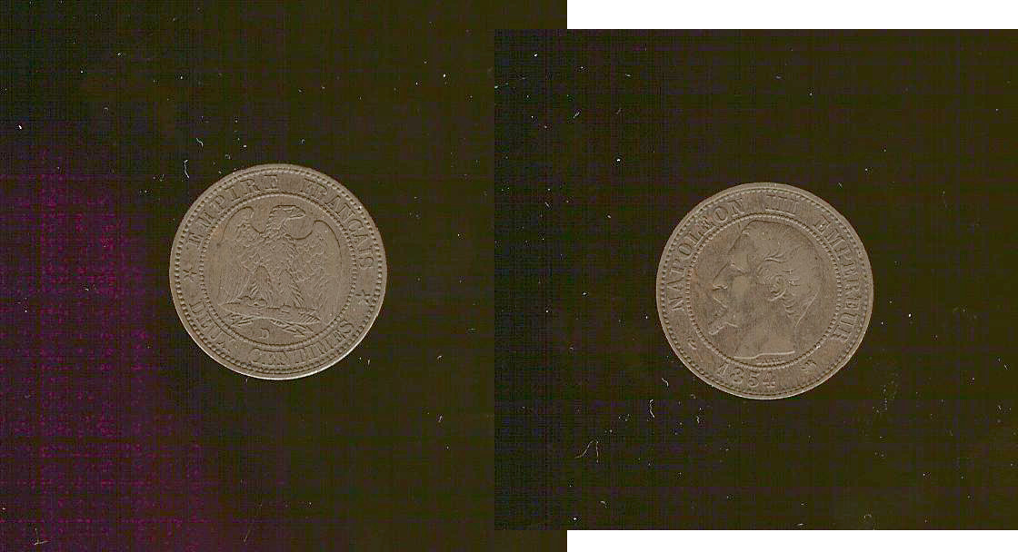 Deux centimes Napoléon III, tête nue 1854 Lyon TTB